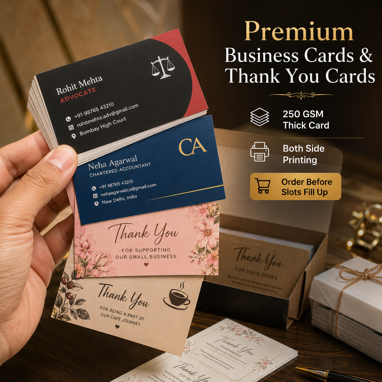 1000 Business Cards/Thank You Cards/ (Both Side printing-250 GSM) ₹ 699/-