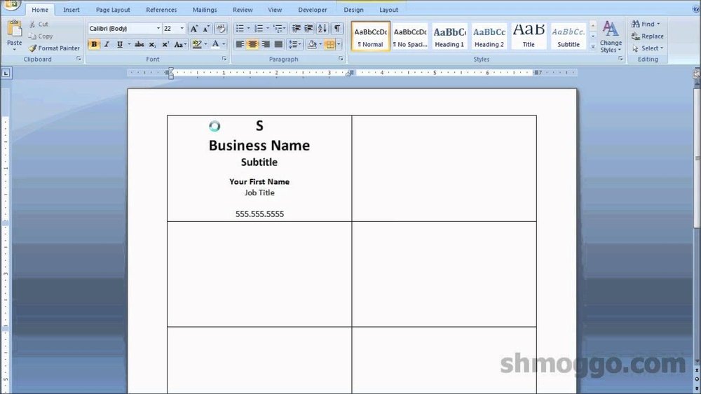 how to print business card size in word